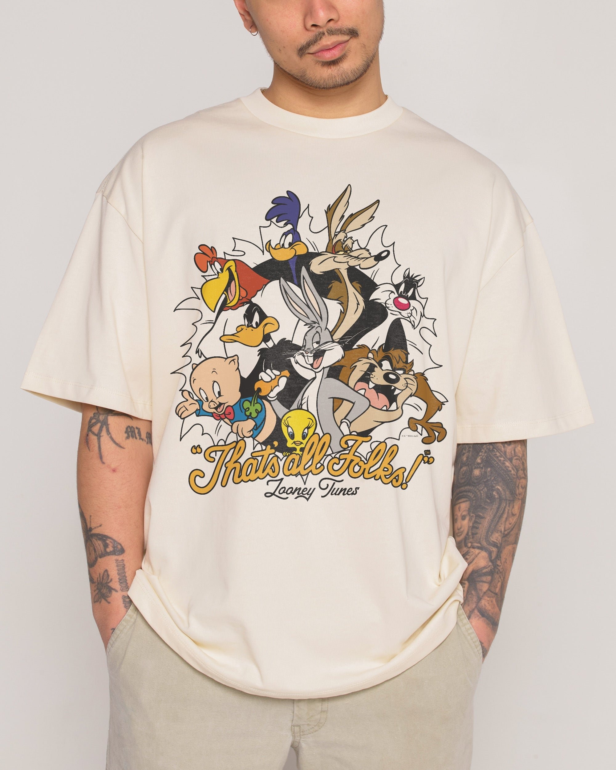 Looney Tunes The Folks Oversized Graphic Tee - Unisex 100% Combed Cotton Heavyweight T-Shirt