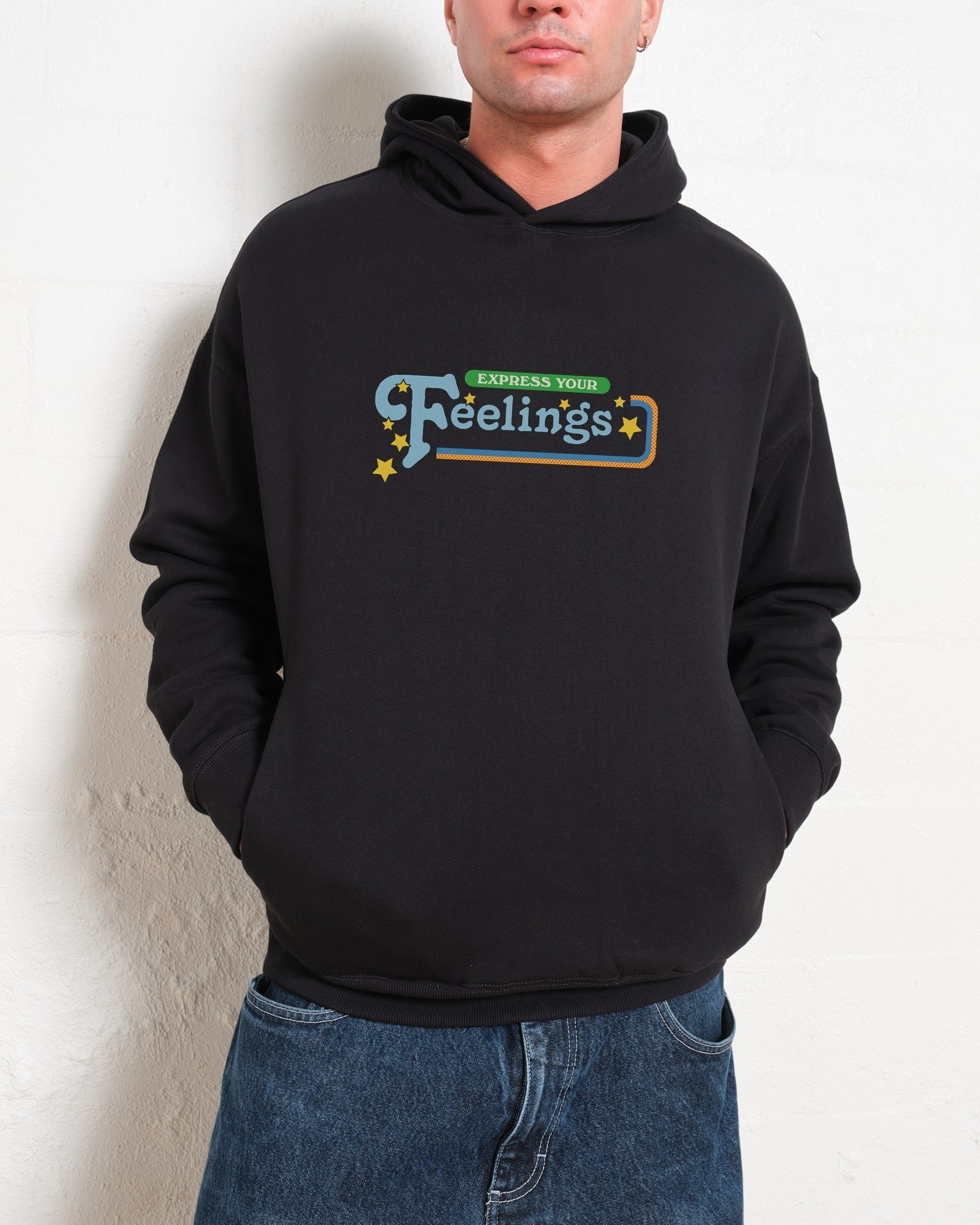 Express Your Feelings Front and Back Unisex Hoodie - 90s Boxy Fit, 80% Cotton