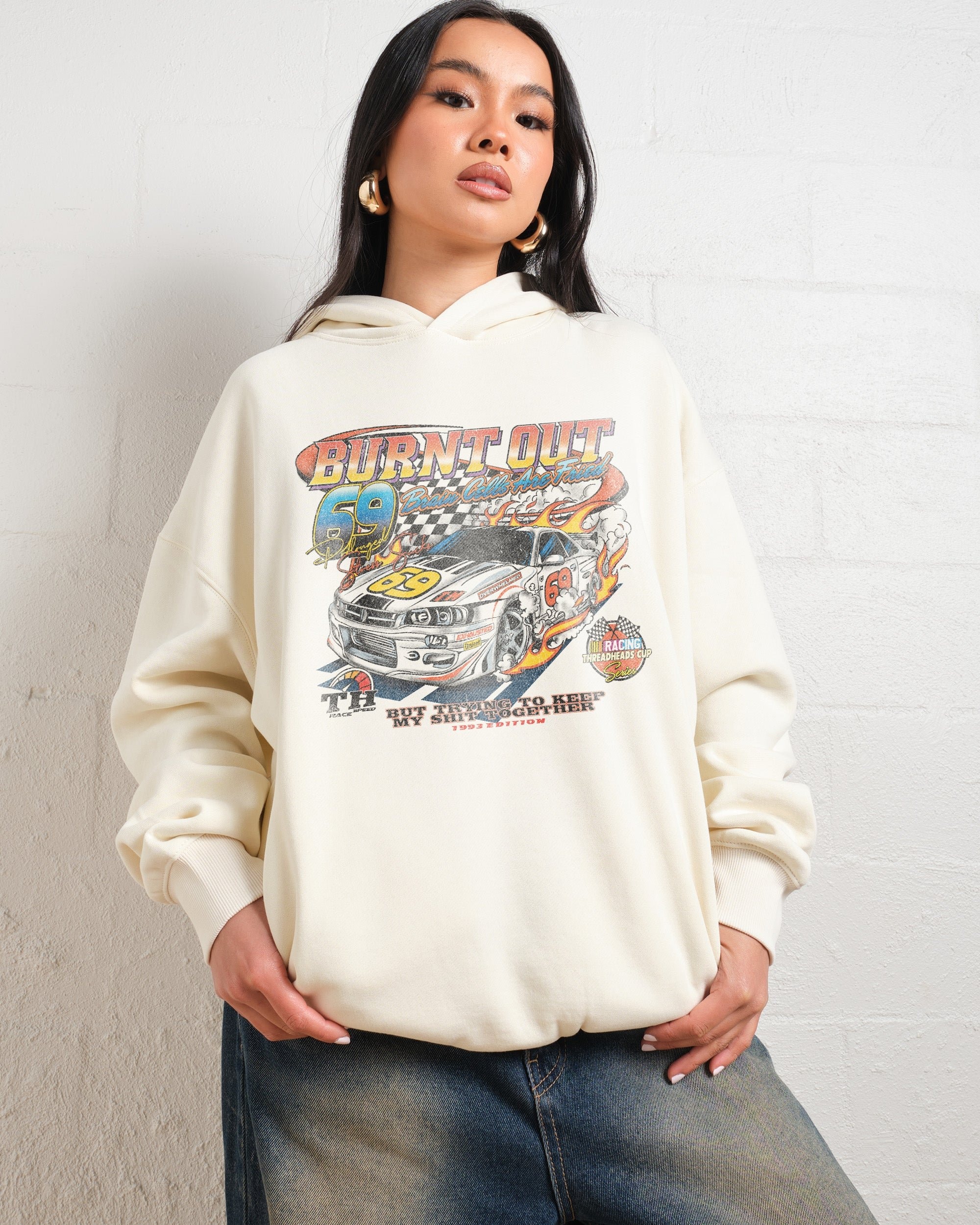Burnt Out Graphic Hoodie - Unisex 90s Boxy Fit, 340gsm Cotton-Poly Blend