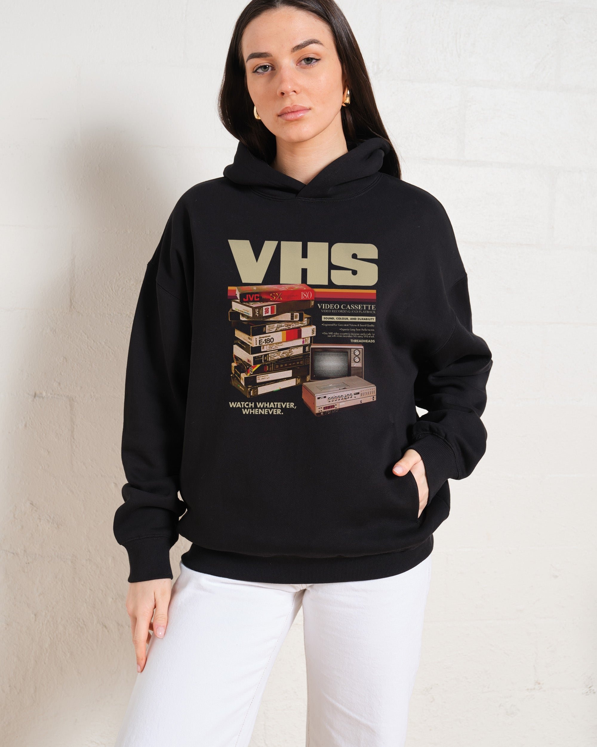 Vintage VHS Tapes Unisex Hoodie - 90s Boxy Fit, 340gsm Cotton-Poly Blend