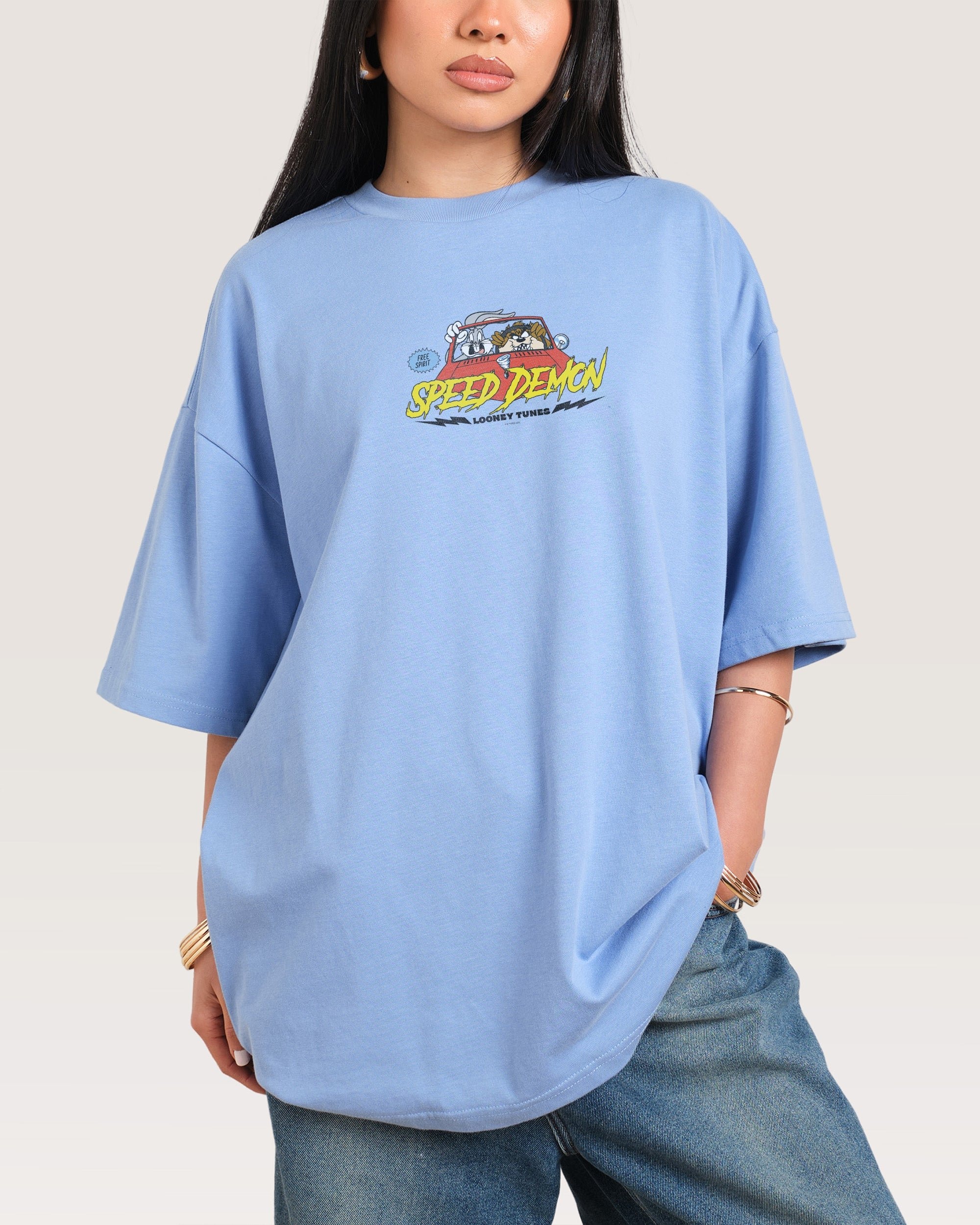 Speed Demon Oversized Looney Tunes Graphic Tee - Unisex 90s Boxy Fit 275gsm Cotton