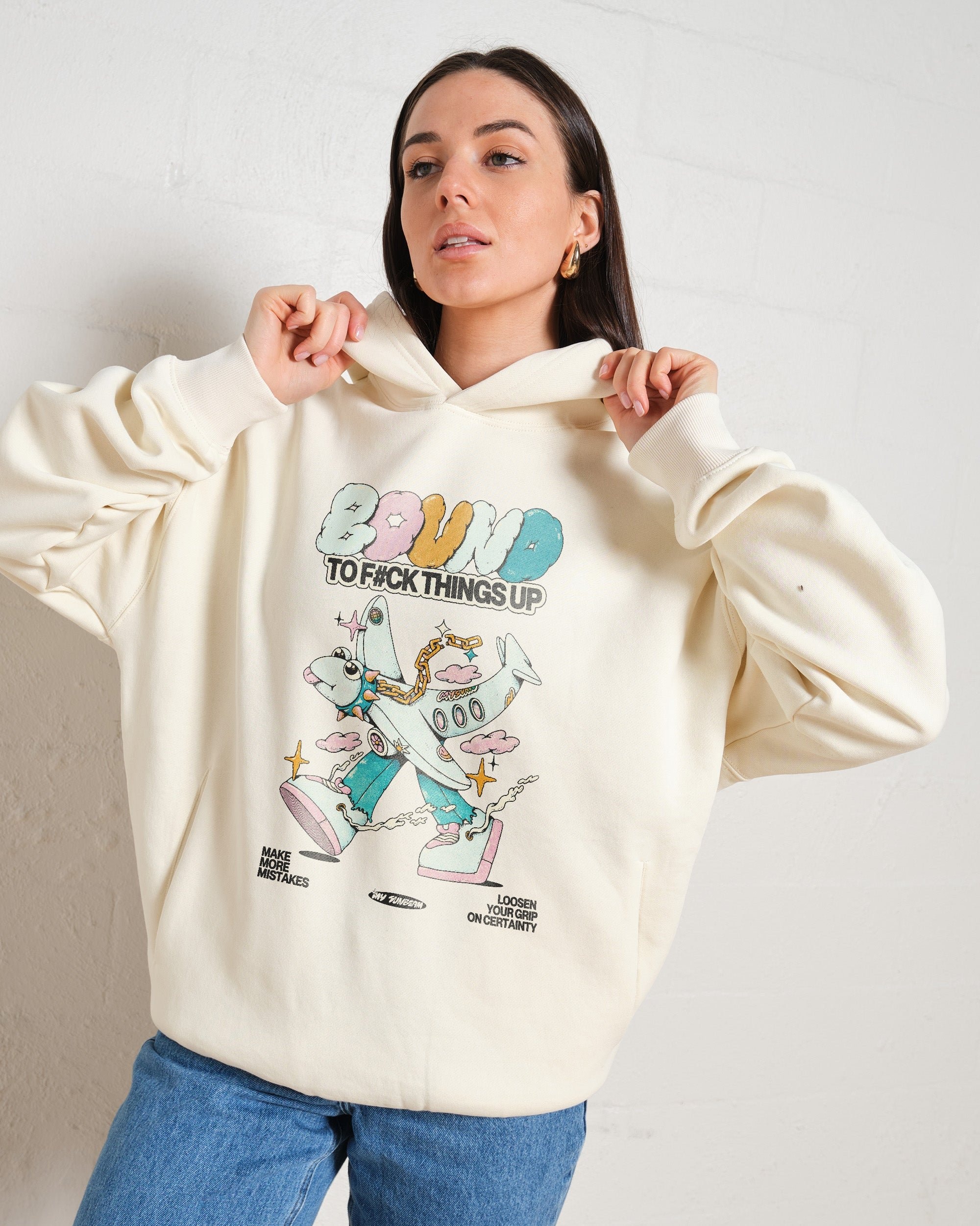 Bound to F#ck Things Up Unisex Graphic Hoodie - 90s Boxy Fit, 340gsm Cotton-Poly Blend