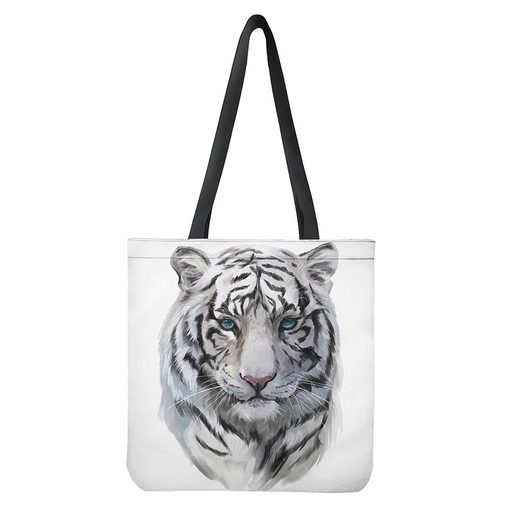Watercolor White Bengal Tiger Print Tote Bag - Polyester Double-Sided Lightweight