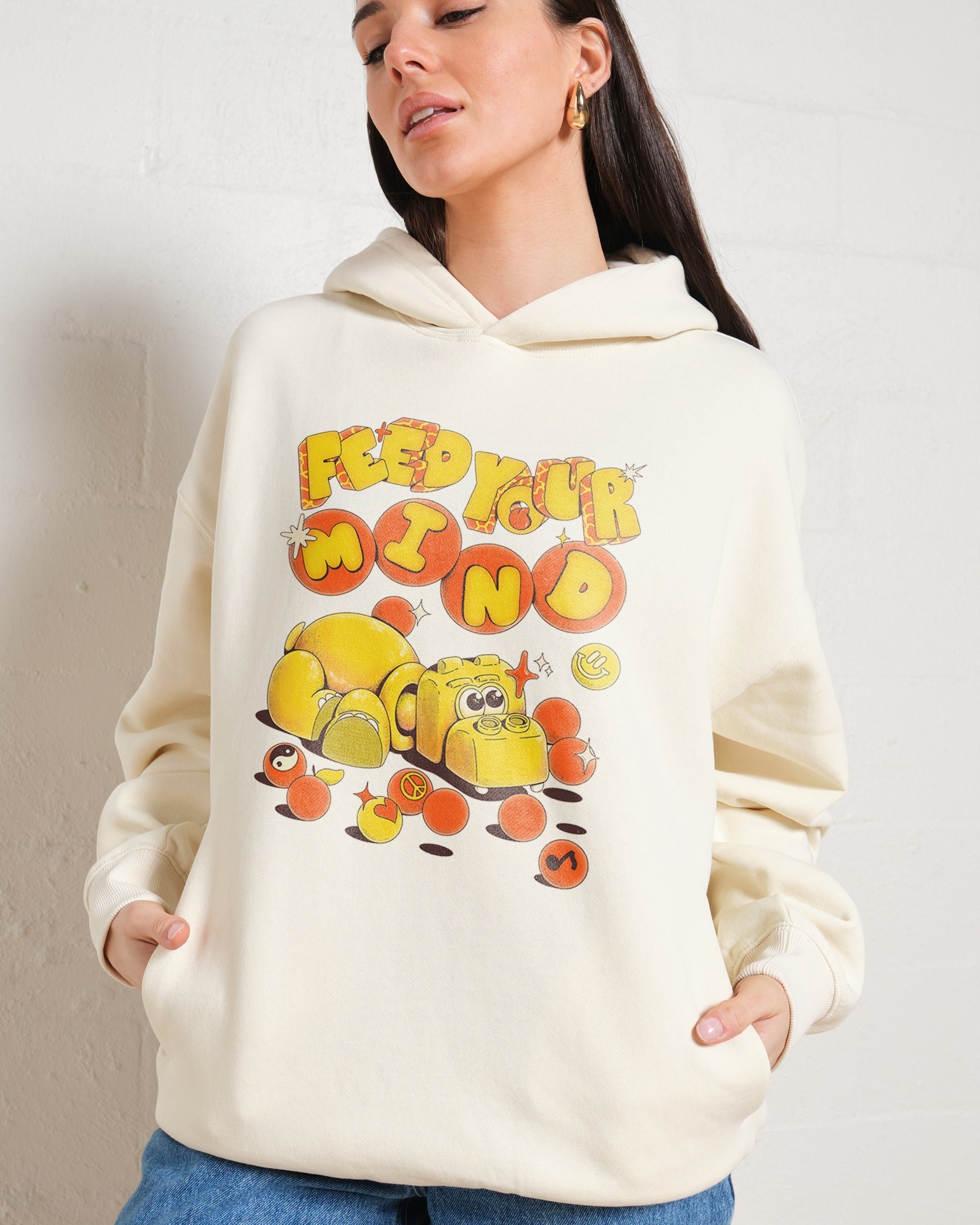 Feed Your Mind Unisex Graphic Hoodie - 90s Boxy Fit, 80% Cotton