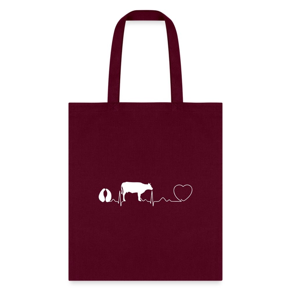 Cow Pulse Cotton Tote Bag - Large Animal Vet Design, 100% Cotton Canvas 15.5x14.5in, Q-Tees