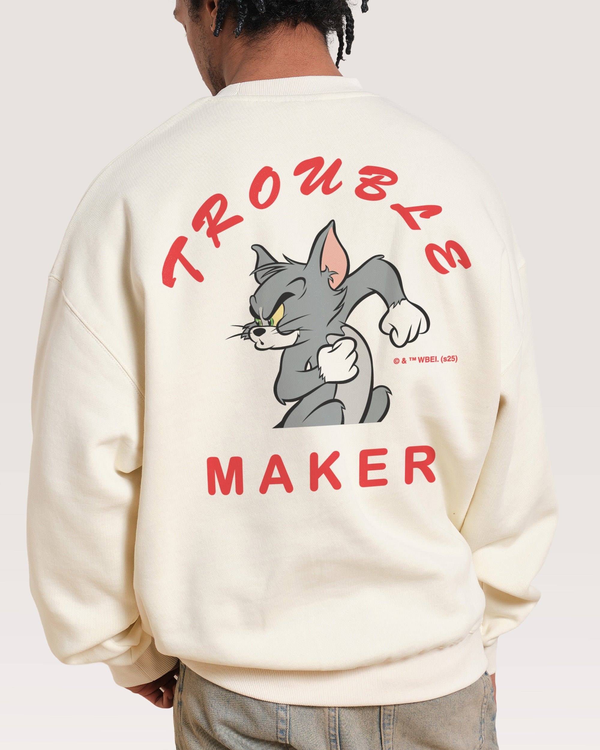 Troublesome Tom Unisex Sweatshirt - Tom and Jerry Graphic Print, 340gsm Cotton-Poly Blend