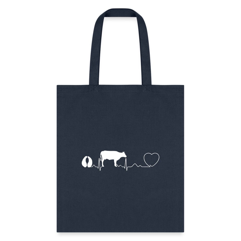 Cow Pulse Cotton Tote Bag - Large Animal Vet Design, 100% Cotton Canvas 15.5x14.5in, Q-Tees