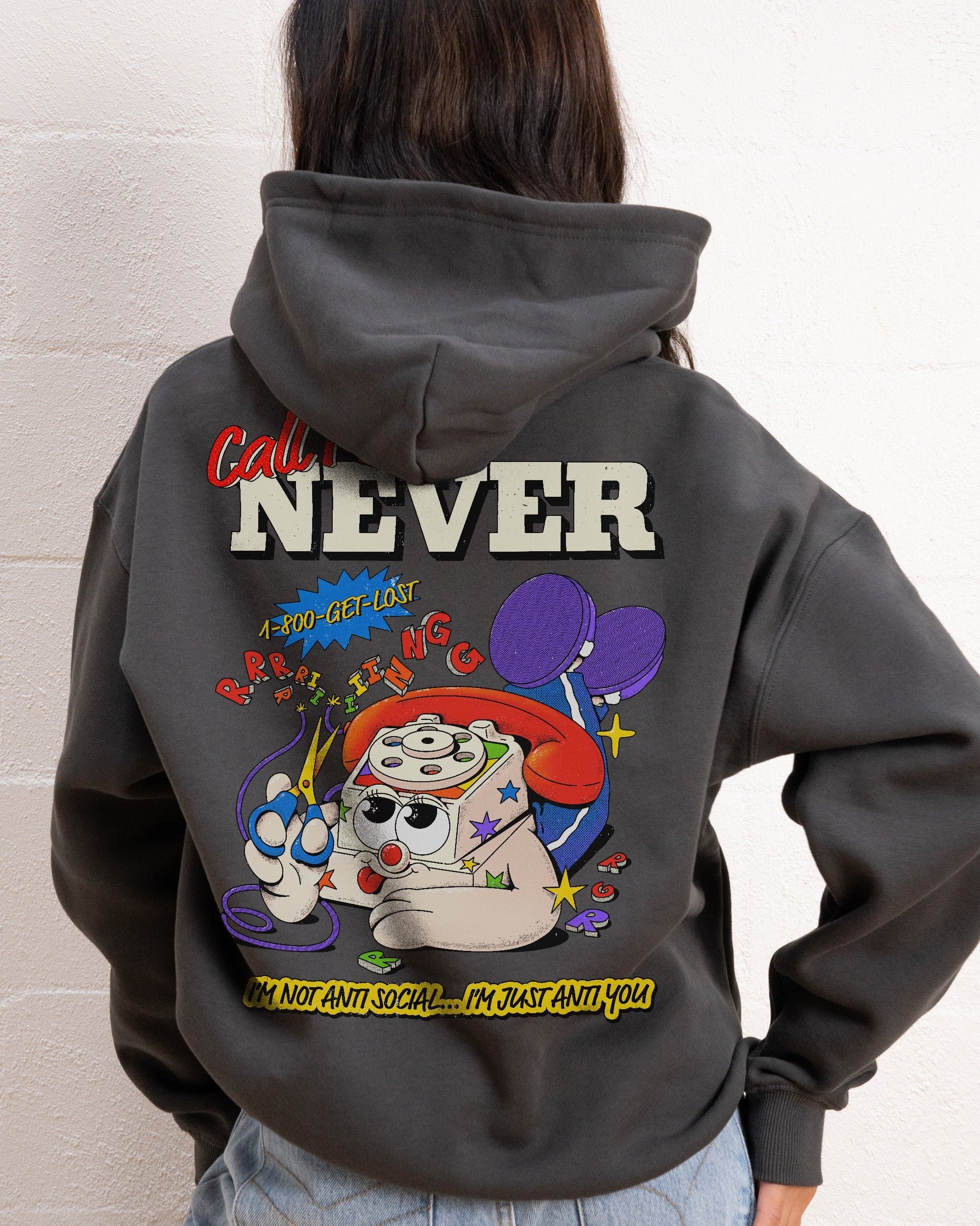 Call Me Never Unisex Graphic Hoodie - 90s Boxy Fit, 340gsm Cotton-Poly Blend