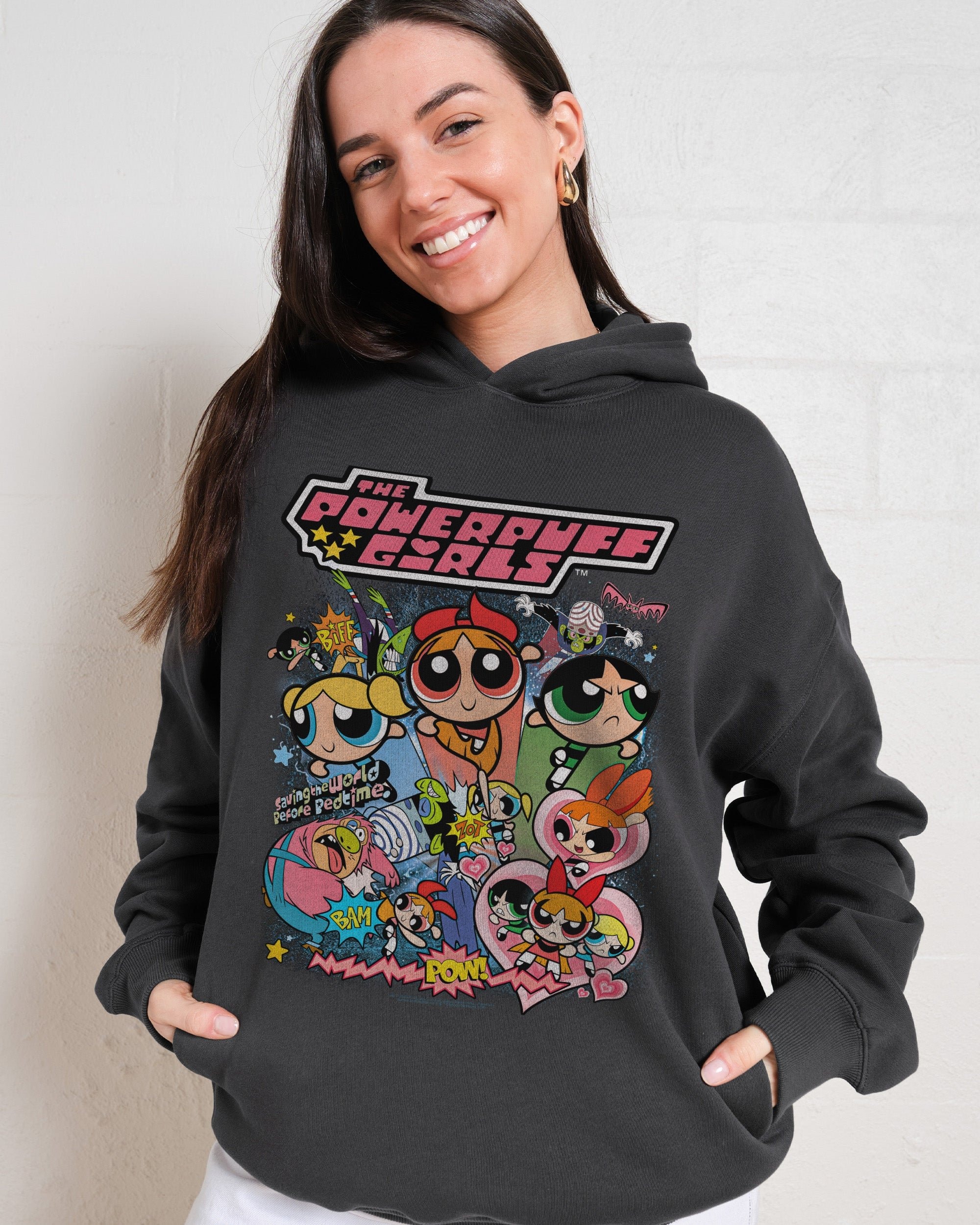Powerpuff Girls Vintage Unisex Hoodie - 90s Boxy Fit, 340gsm Cotton-Poly Blend
