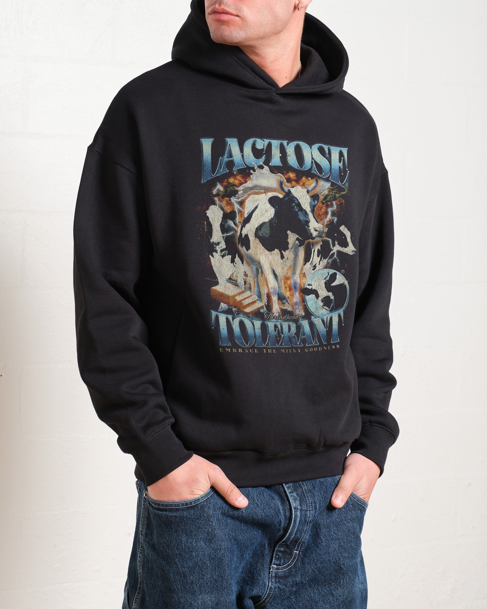Lactose Tolerant Unisex Graphic Hoodie - 90s Boxy Fit, 340gsm Cotton-Poly Blend