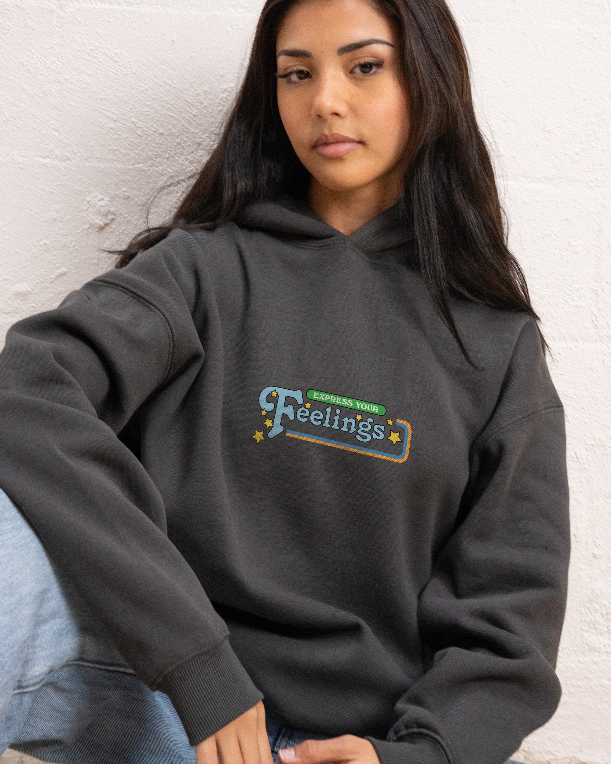 Express Your Feelings Front and Back Unisex Hoodie - 90s Boxy Fit, 80% Cotton