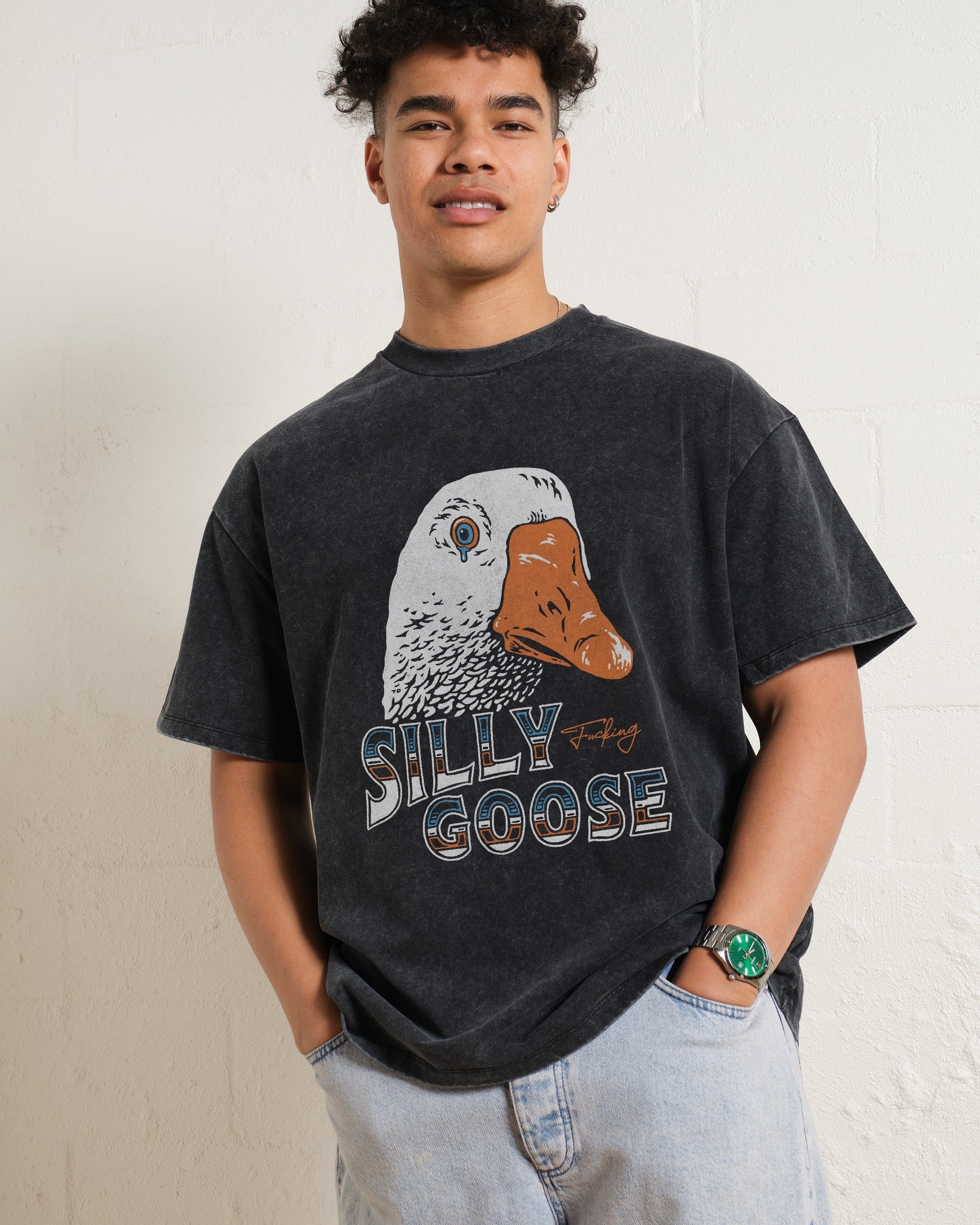 Silly Fkn Goose Oversized Graphic Tee - Unisex 90s Boxy Fit 100% Combed Cotton