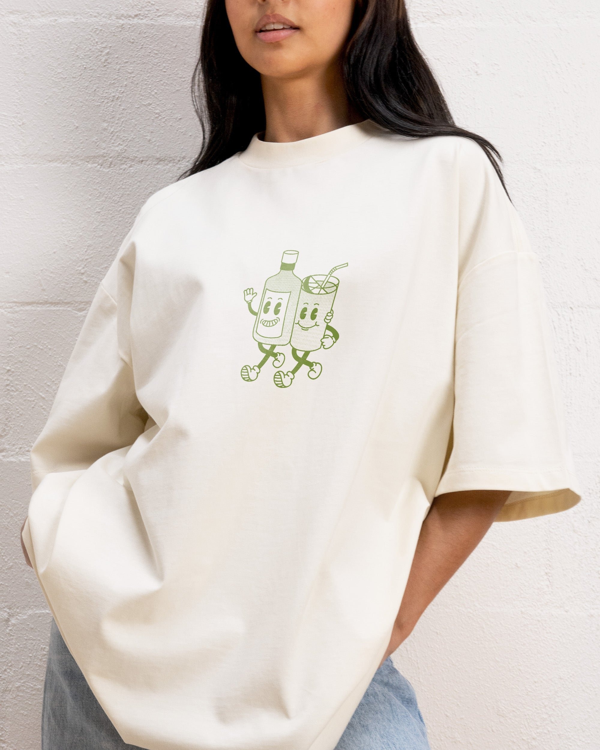Gin and Tonic Oversized Graphic Tee - Unisex 90s Boxy Fit 100% Combed Cotton