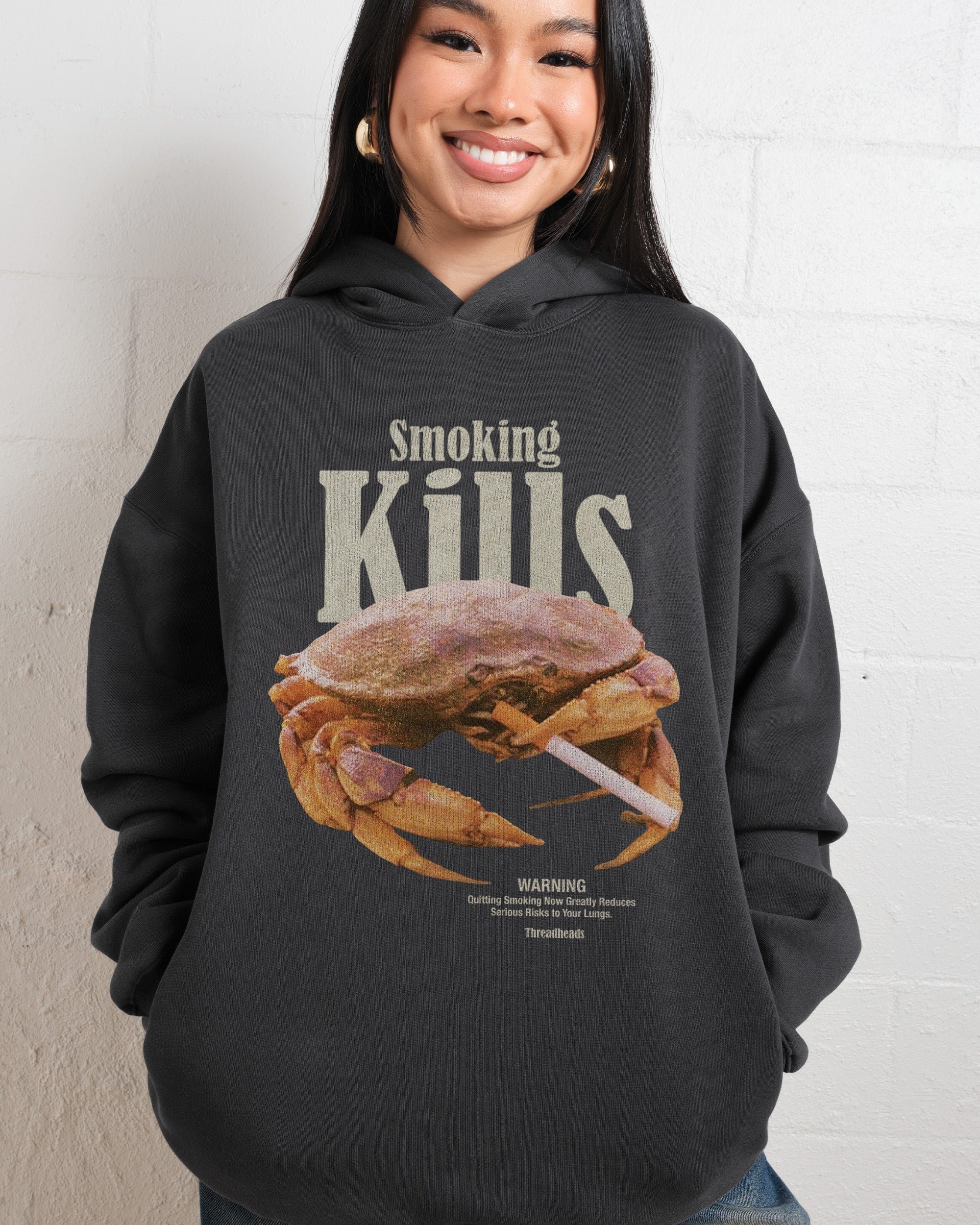 Smoking Kills Graphic Hoodie - Unisex 90s Boxy Fit, 340gsm Cotton-Poly Blend