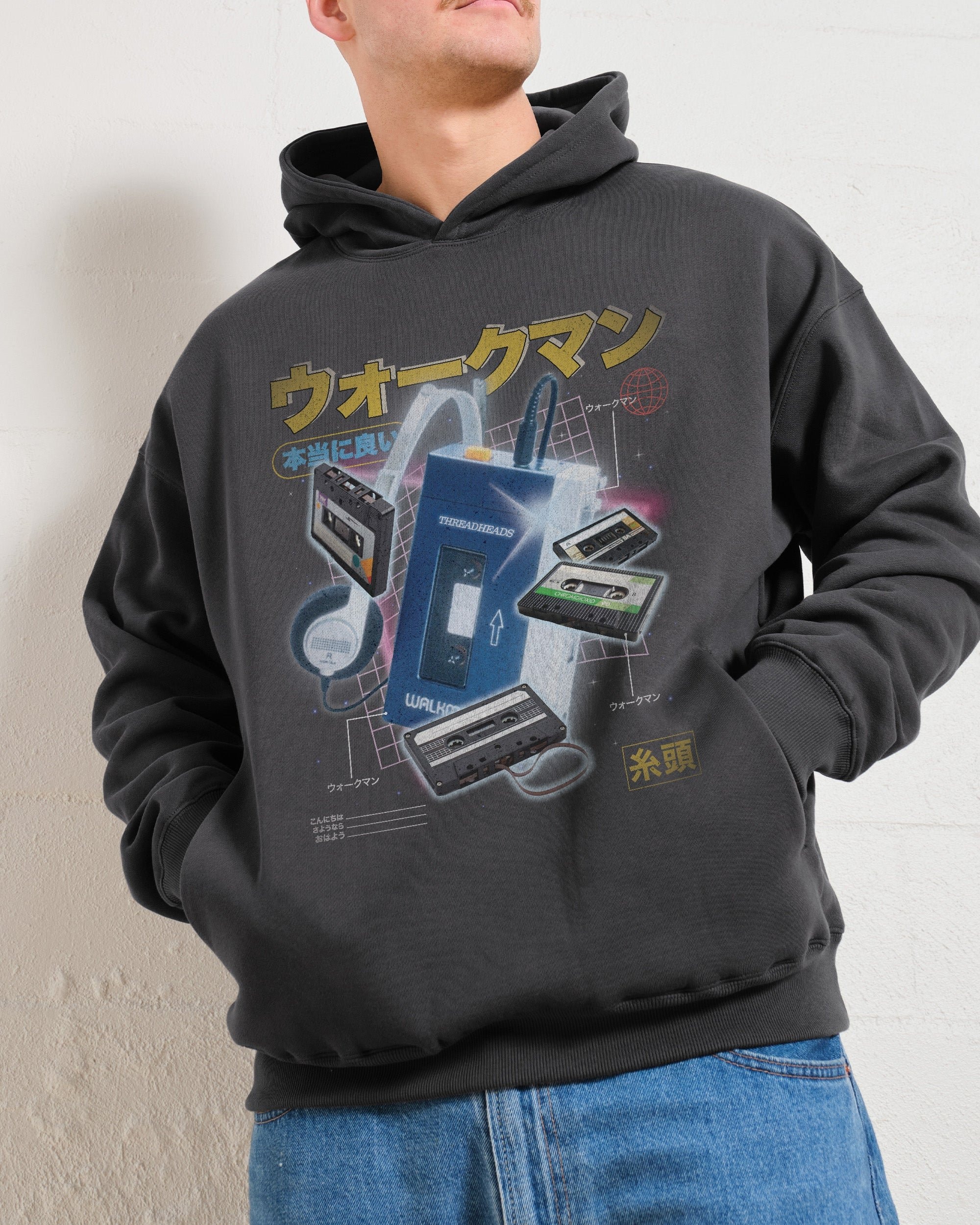 Japanese Walkman Graphic Hoodie - Unisex 90s Boxy Fit, 340gsm Cotton-Poly Blend
