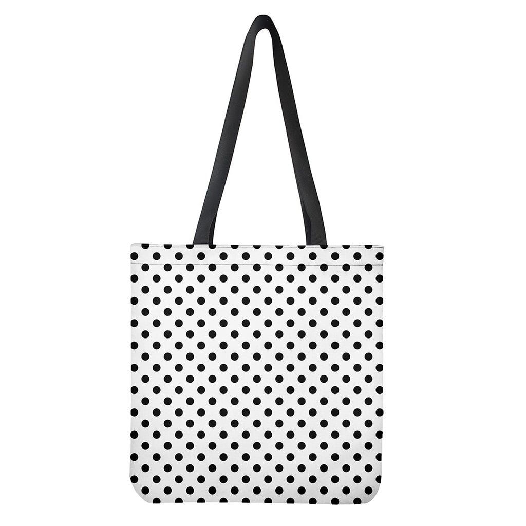 White Black Polka Dot Pattern Print Polyester Tote Bag