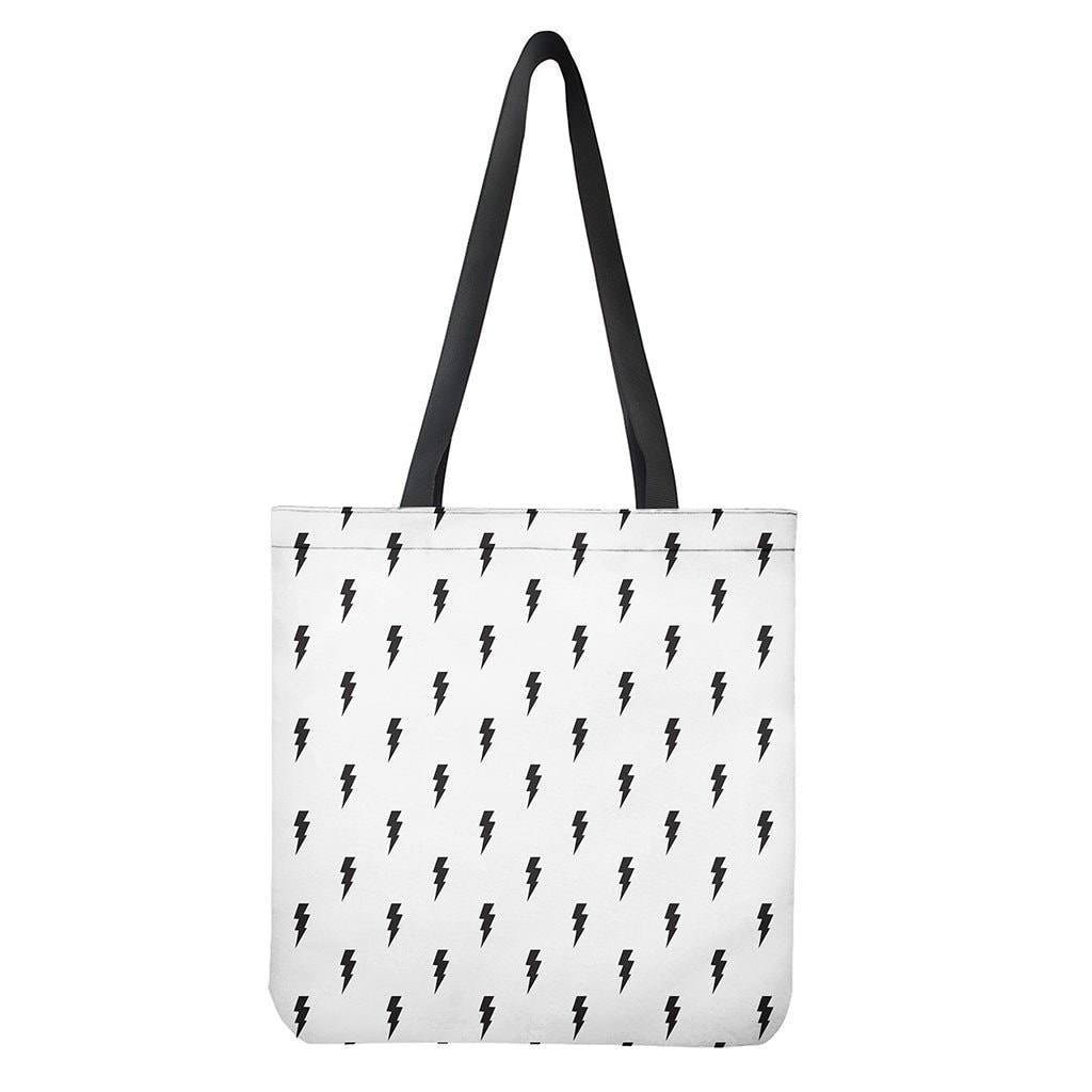 White Black Lightning Pattern Print Polyester Tote Bag