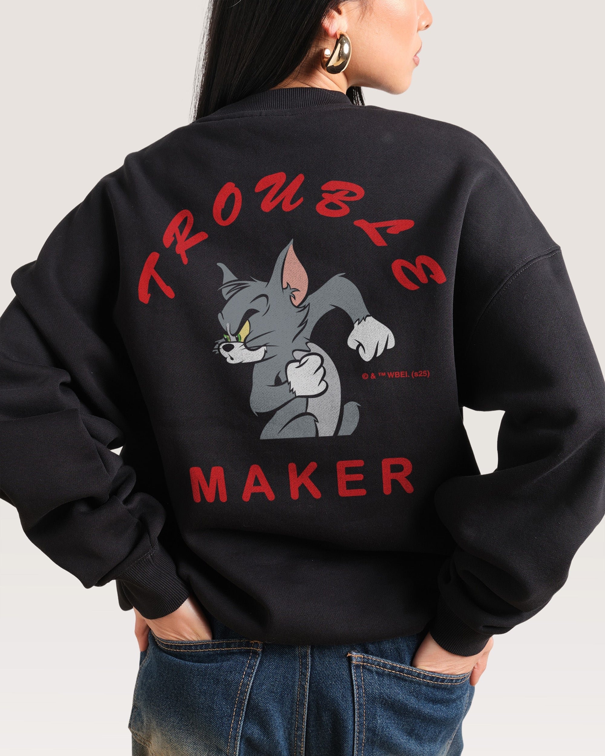 Troublesome Tom Unisex Sweatshirt - Tom and Jerry Graphic Print, 340gsm Cotton-Poly Blend
