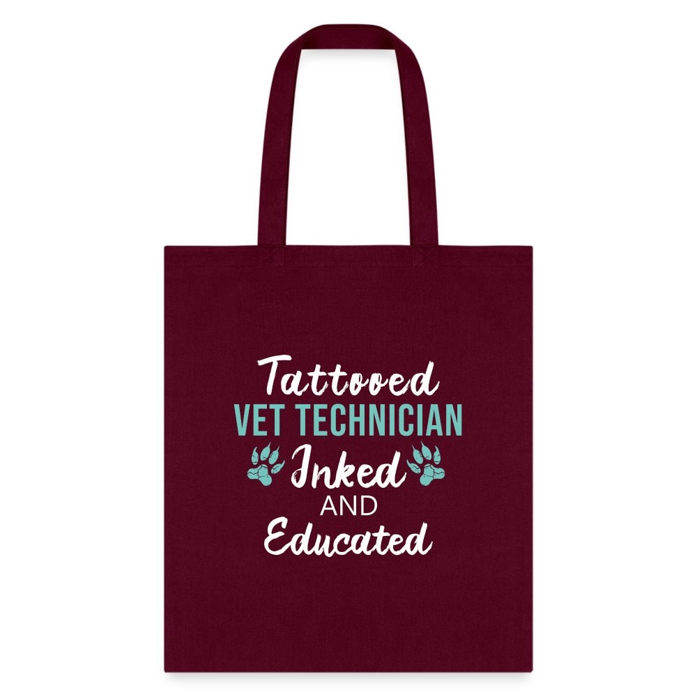 Inked and Educated Vet Technician Tote Bag - 18x18 Inch Black Lined Polyester Poplin