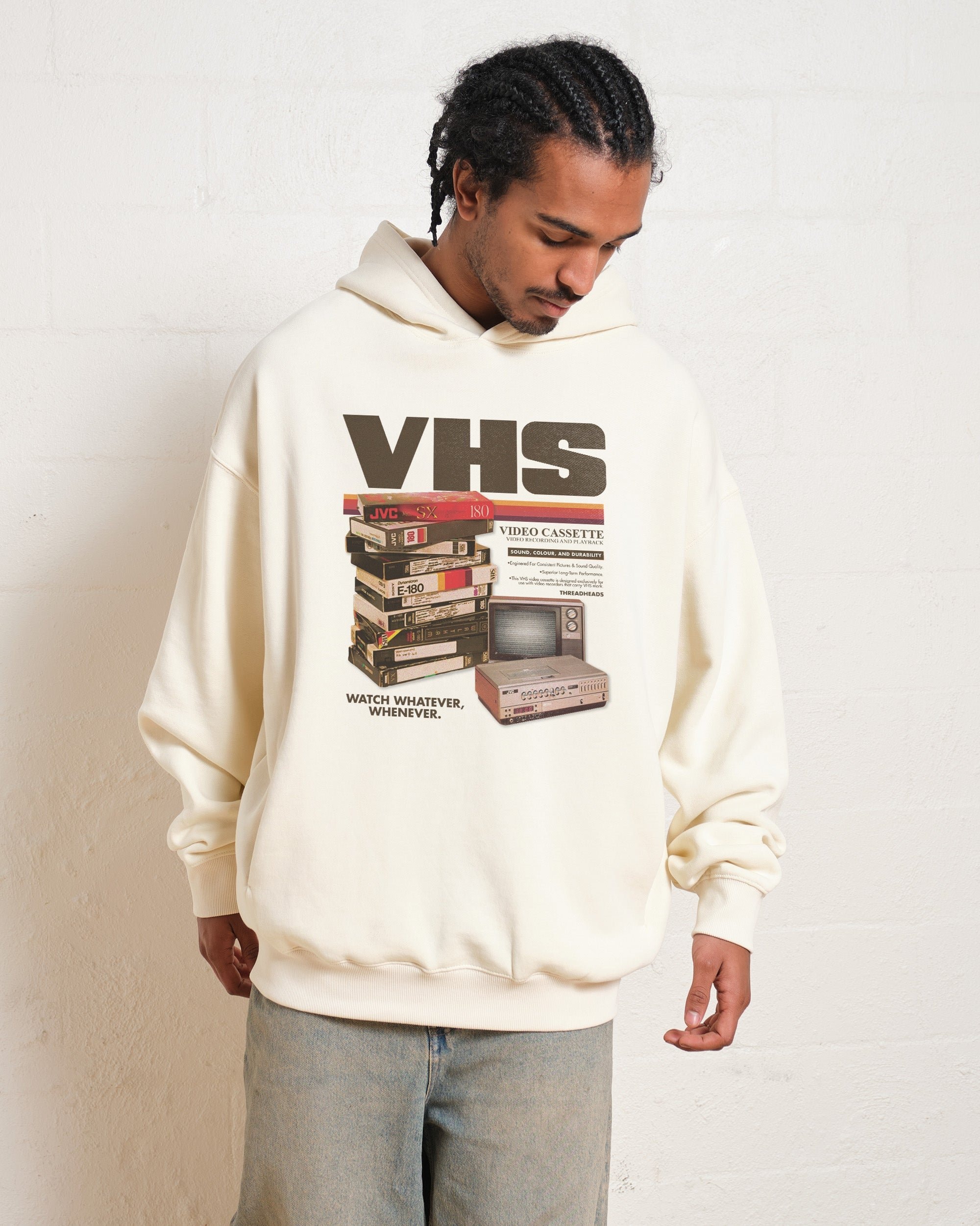 Vintage VHS Tapes Unisex Hoodie - 90s Boxy Fit, 340gsm Cotton-Poly Blend