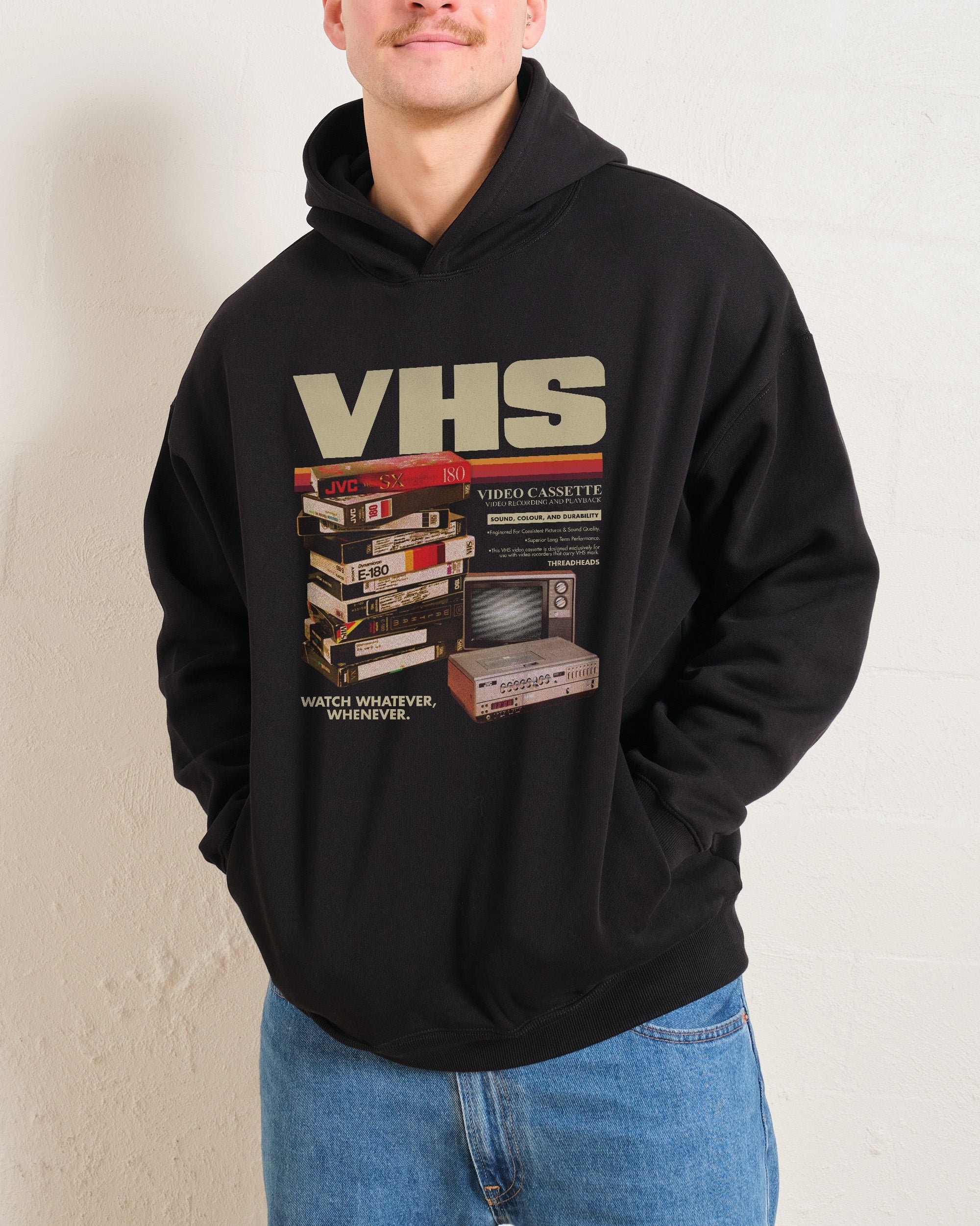 Vintage VHS Tapes Unisex Hoodie - 90s Boxy Fit, 340gsm Cotton-Poly Blend