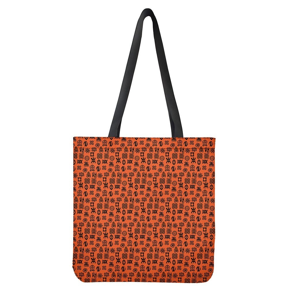 West African Adinkra Symbols Print Tote Bag - Polyester Double-Sided Lightweight