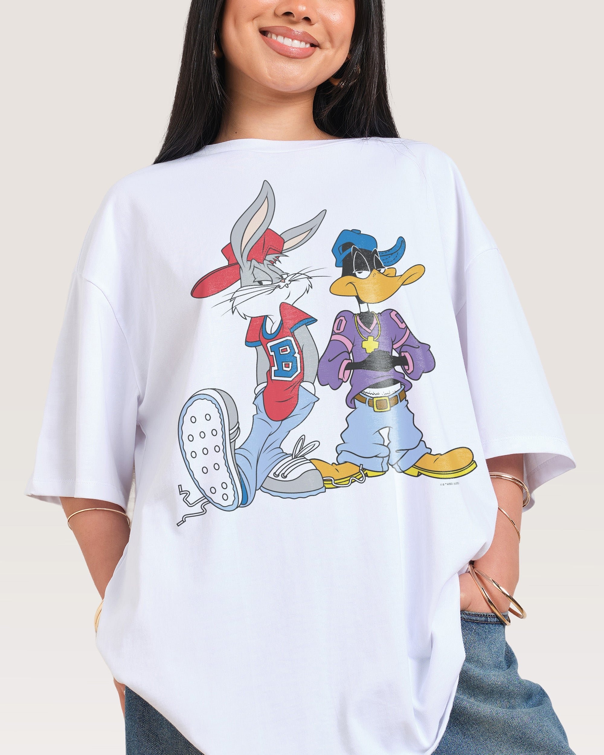 Bugs & Daffy West Coast Oversized Looney Tunes Graphic Tee - Unisex 275gsm Combed Cotton
