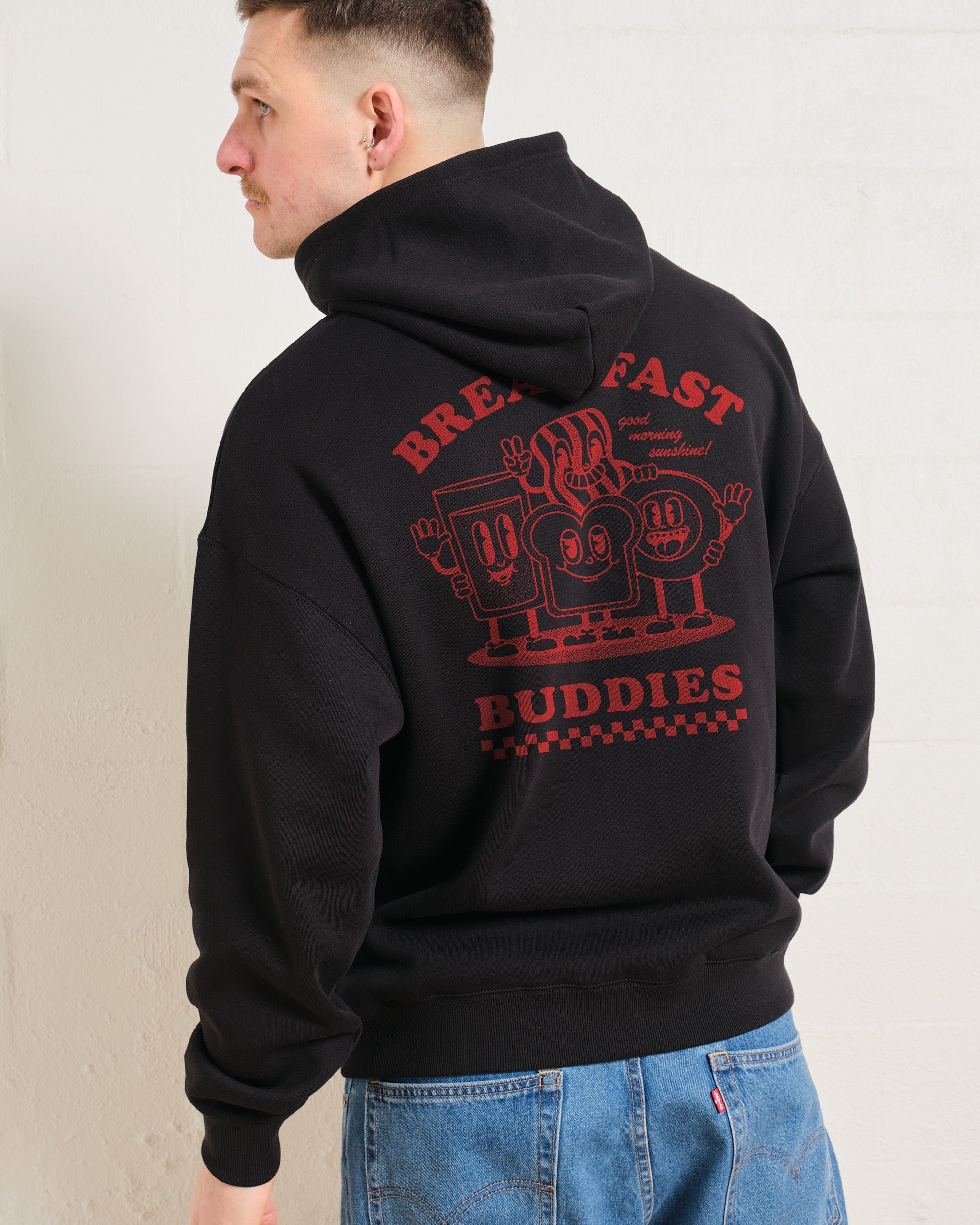 Breakfast Buddies Unisex Graphic Hoodie - 90s Boxy Fit, 80% Cotton