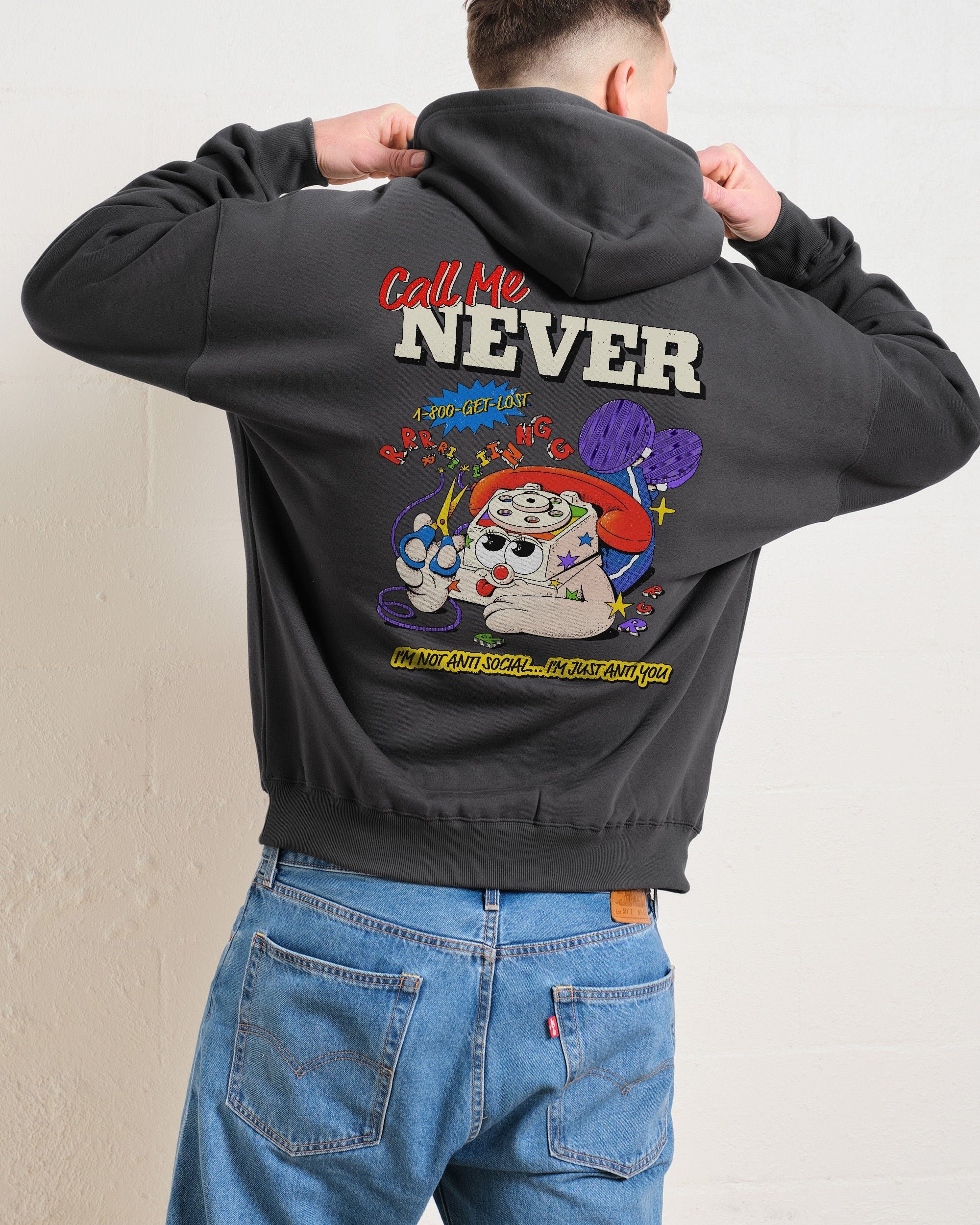Call Me Never Unisex Graphic Hoodie - 90s Boxy Fit, 340gsm Cotton-Poly Blend