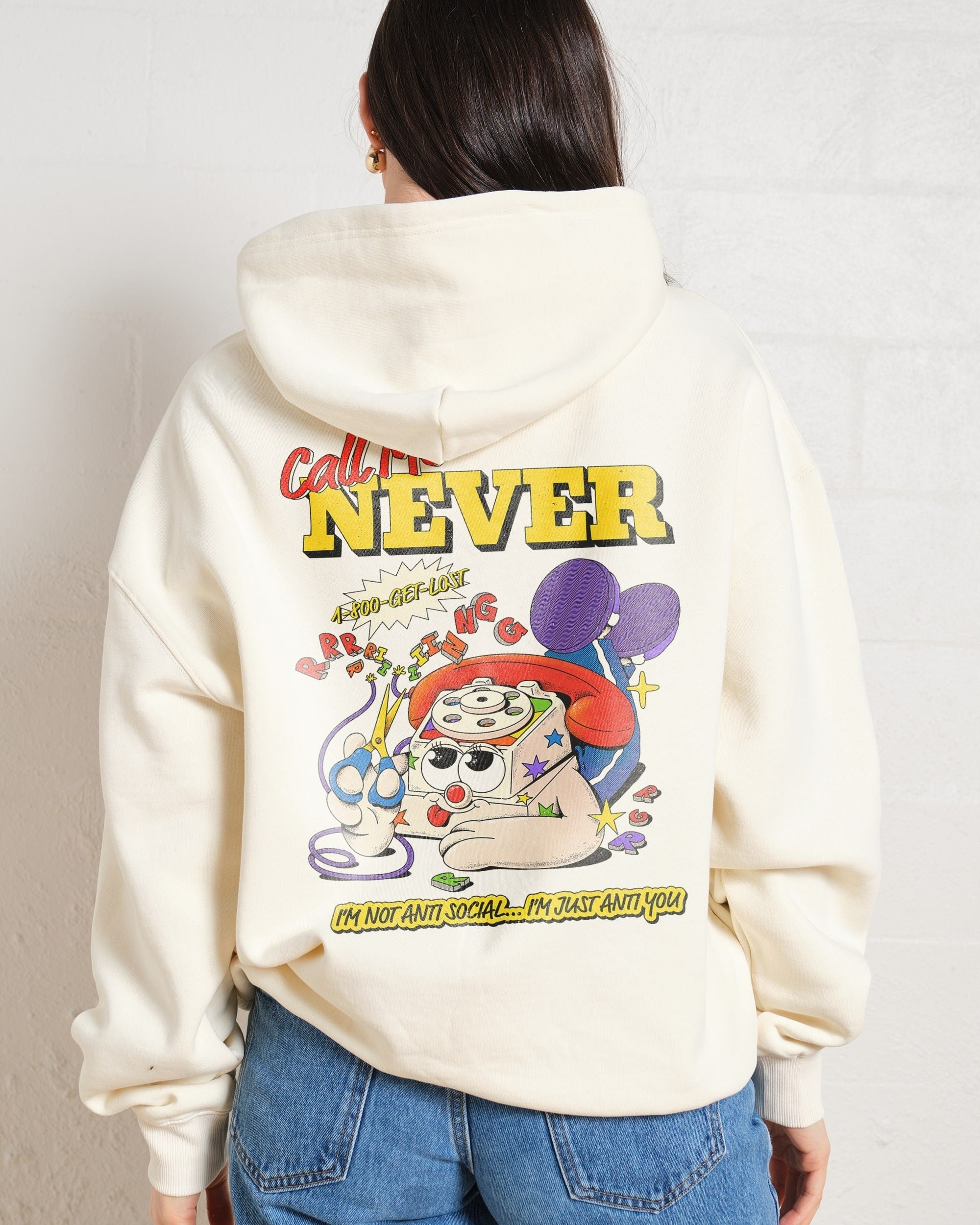 Call Me Never Unisex Graphic Hoodie - 90s Boxy Fit, 340gsm Cotton-Poly Blend