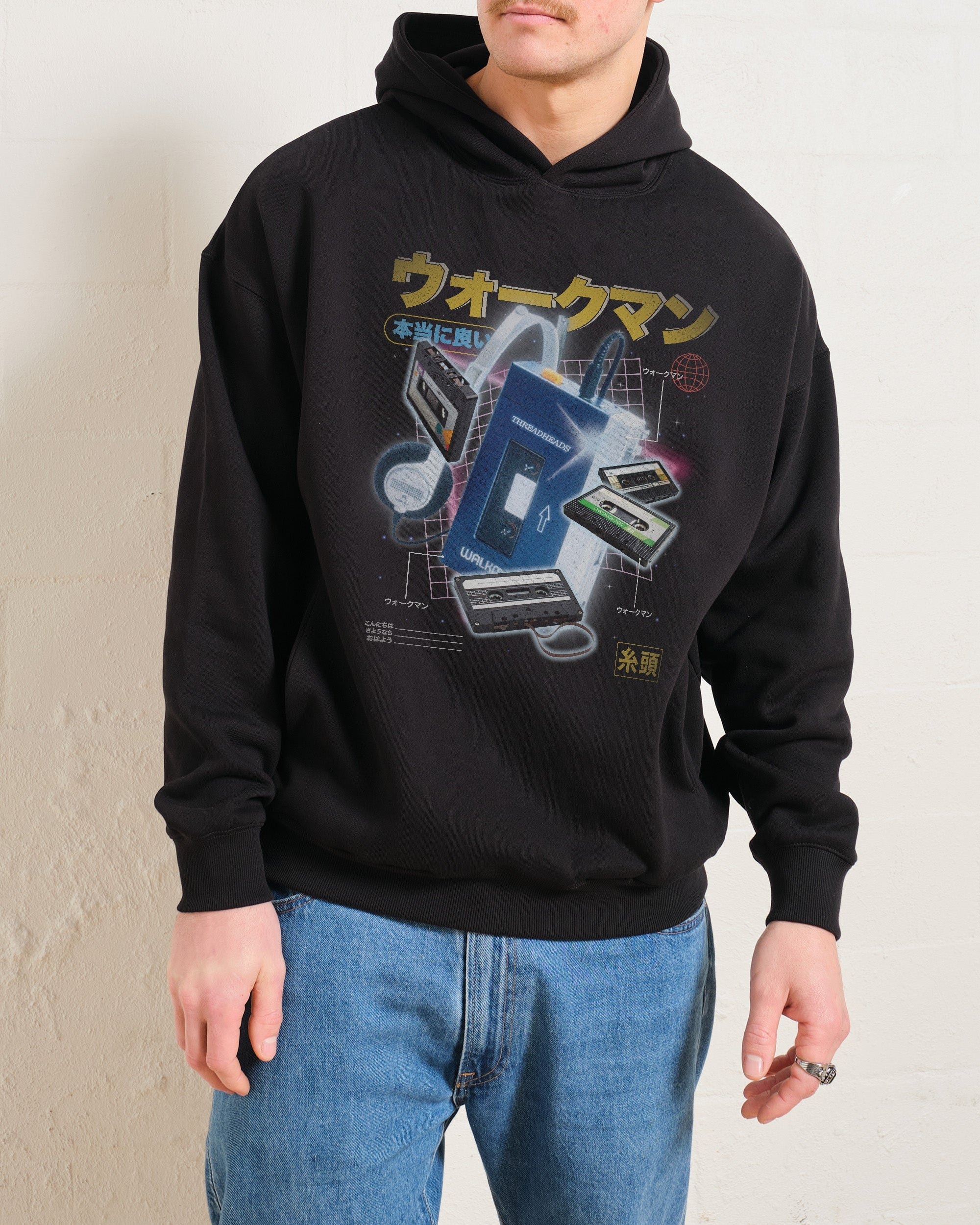 Japanese Walkman Graphic Hoodie - Unisex 90s Boxy Fit, 340gsm Cotton-Poly Blend