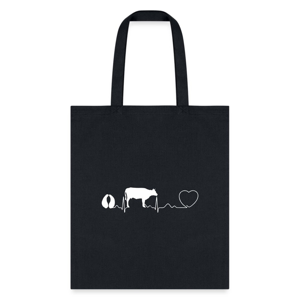 Cow Pulse Cotton Tote Bag - Large Animal Vet Design, 100% Cotton Canvas 15.5x14.5in, Q-Tees