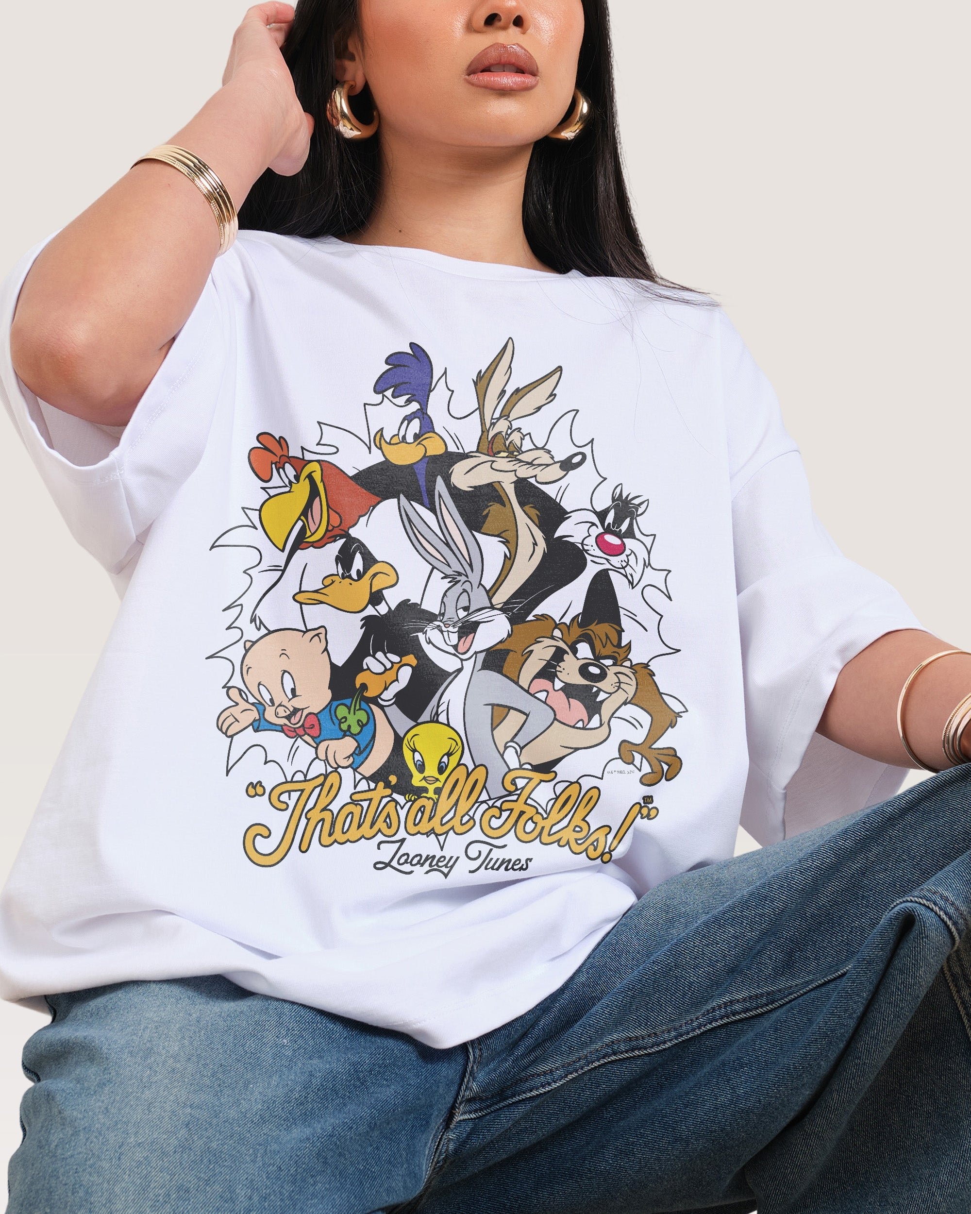 Looney Tunes The Folks Oversized Graphic Tee - Unisex 100% Combed Cotton Heavyweight T-Shirt