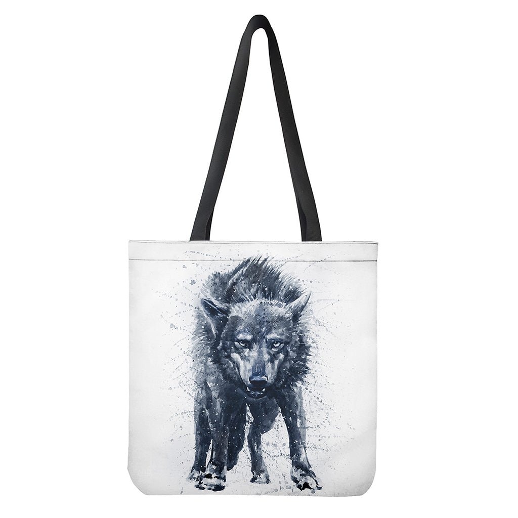 Watercolor Wolf Portrait Print Tote Bag - Polyester Double-Sided Print