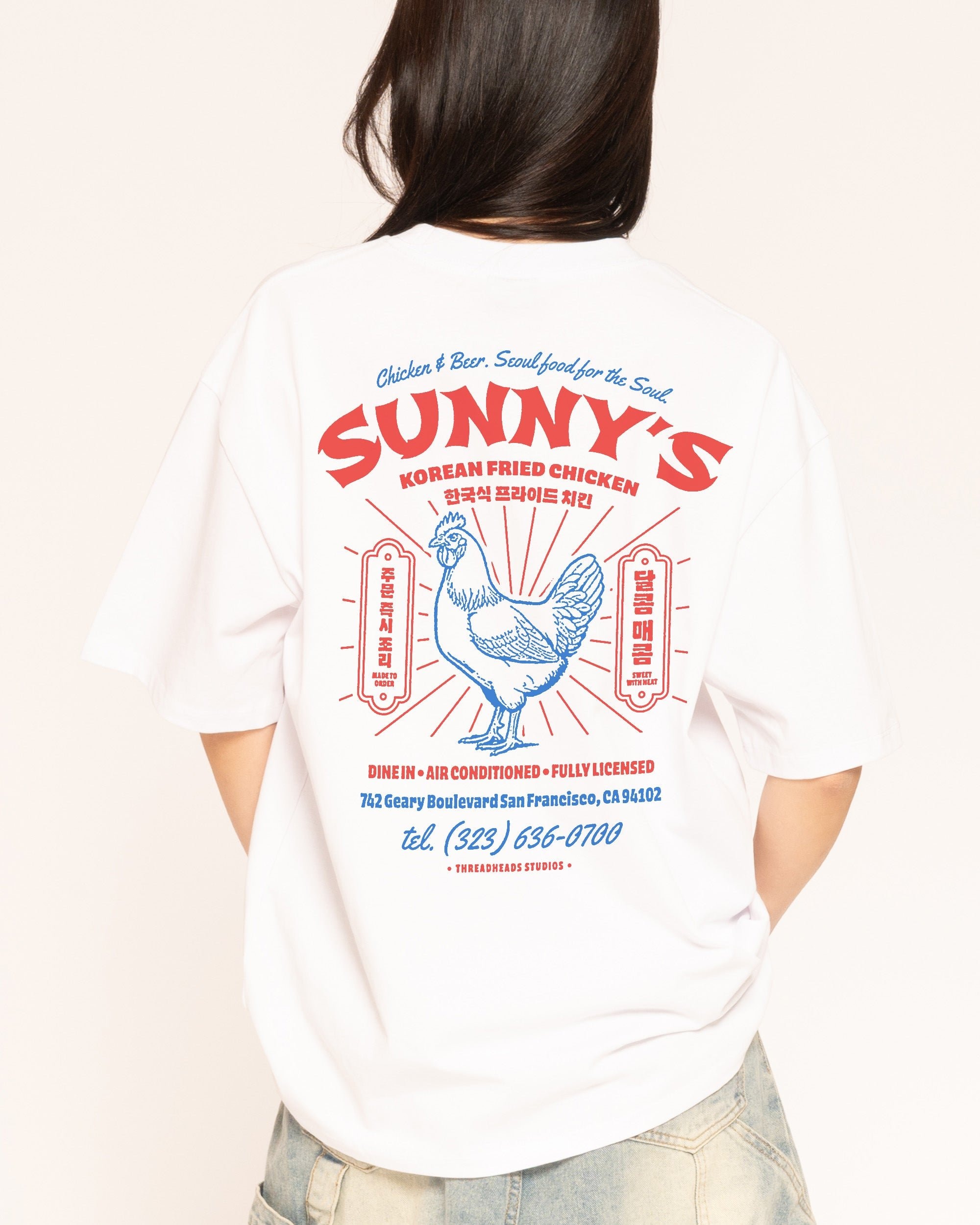 Korean Fried Chicken Oversized Graphic Tee - Threadheads 90s Boxy Fit Unisex Cotton T-Shirt