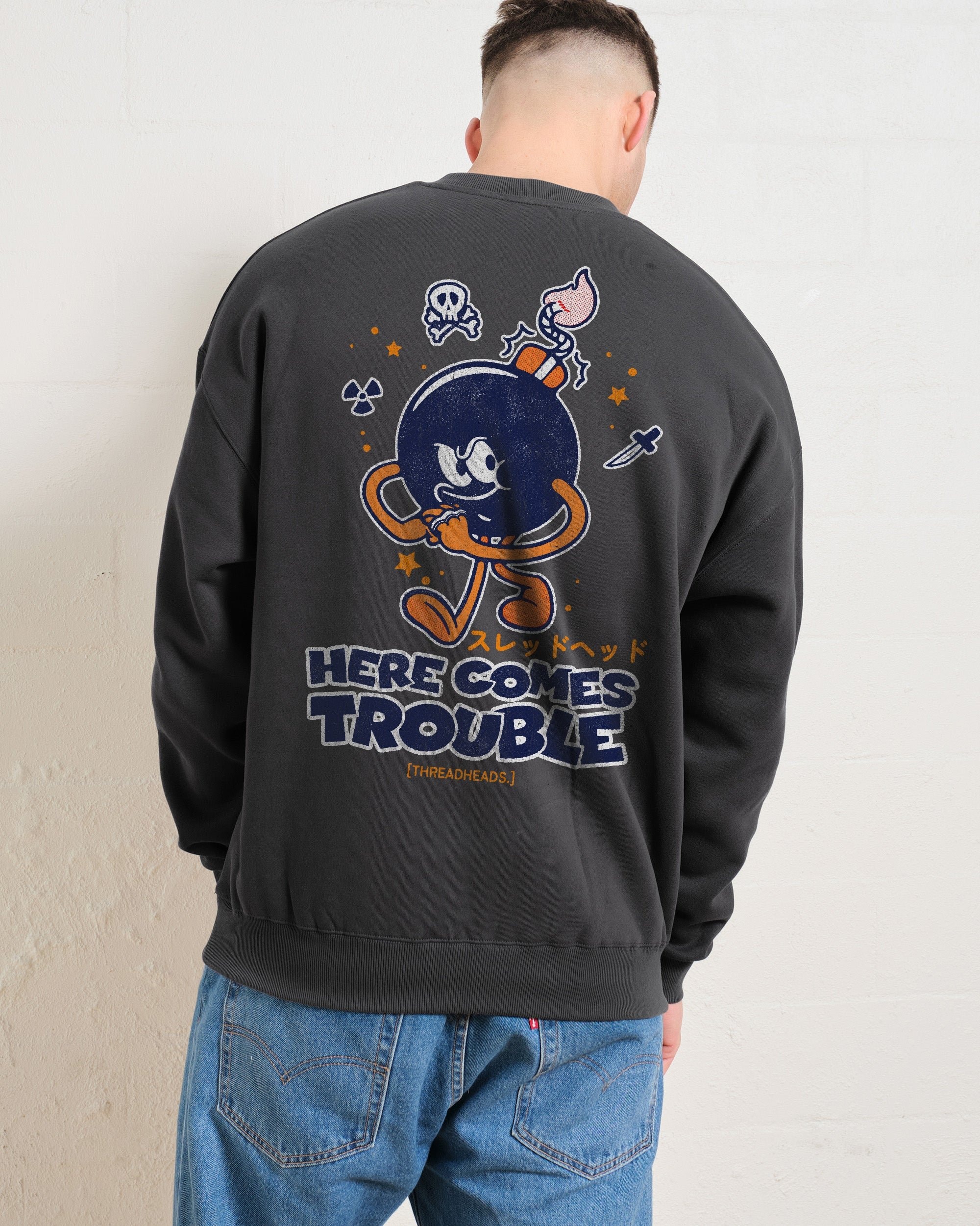 Here Comes Trouble Unisex Graphic Sweatshirt - Premium Cotton Poly Blend 340gsm
