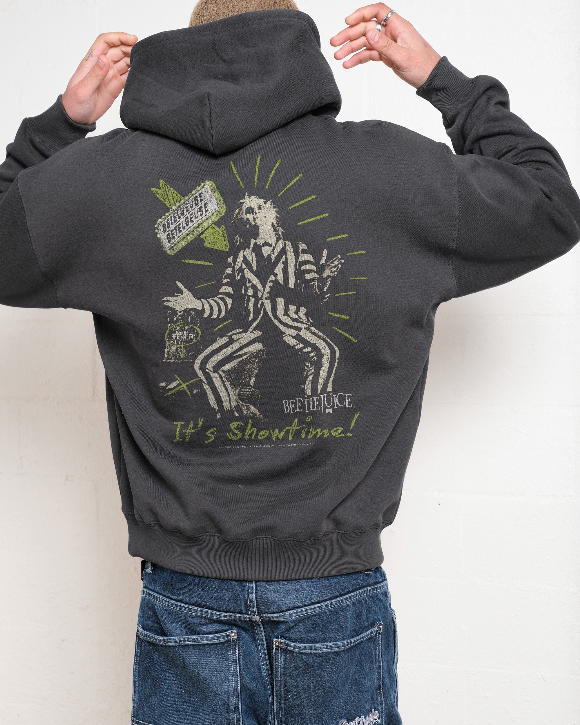 Beetlejuice It's Show Time Unisex Graphic Hoodie - 90s Boxy Fit, 340gsm Cotton-Poly Blend