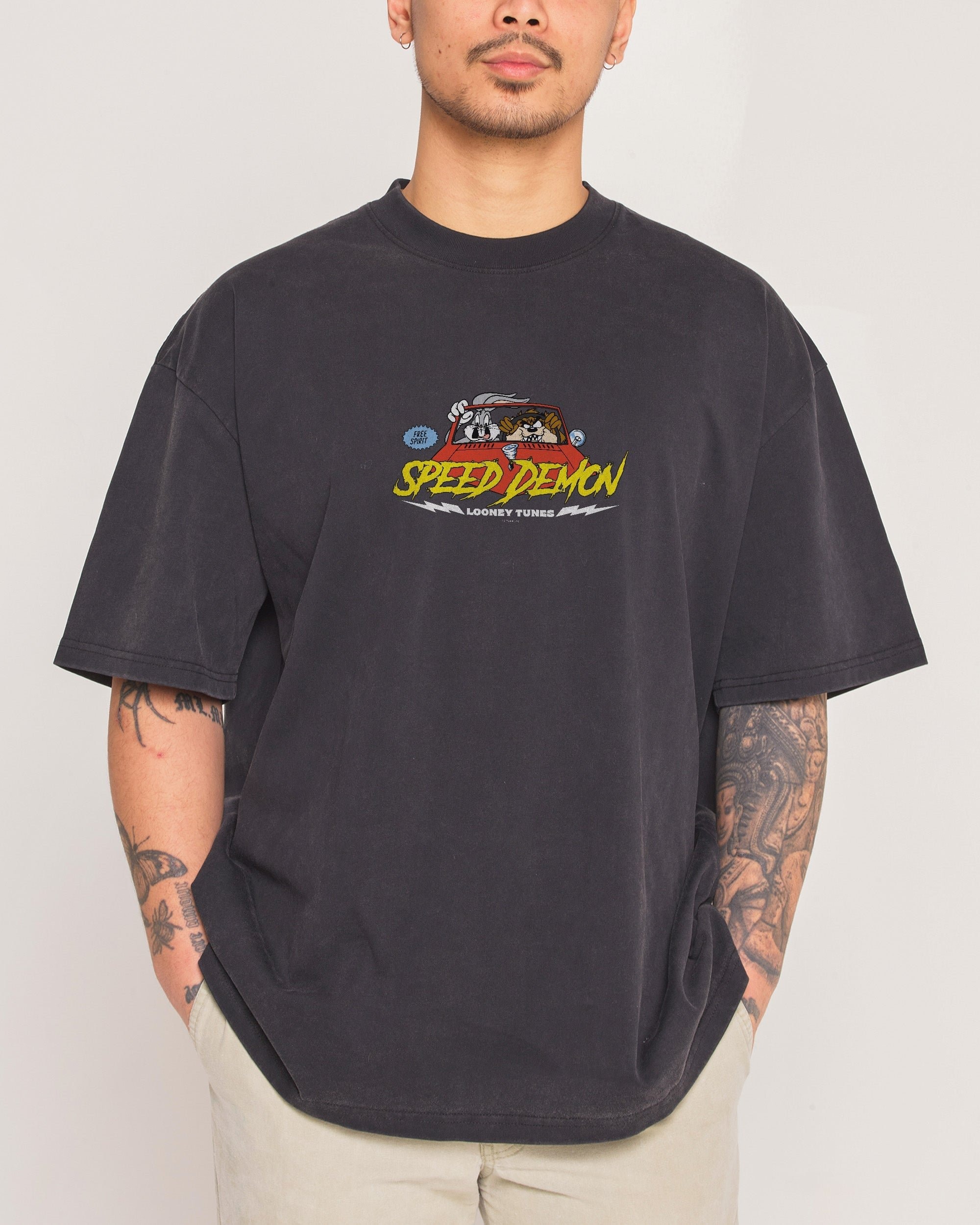 Speed Demon Oversized Looney Tunes Graphic Tee - Unisex 90s Boxy Fit 275gsm Cotton